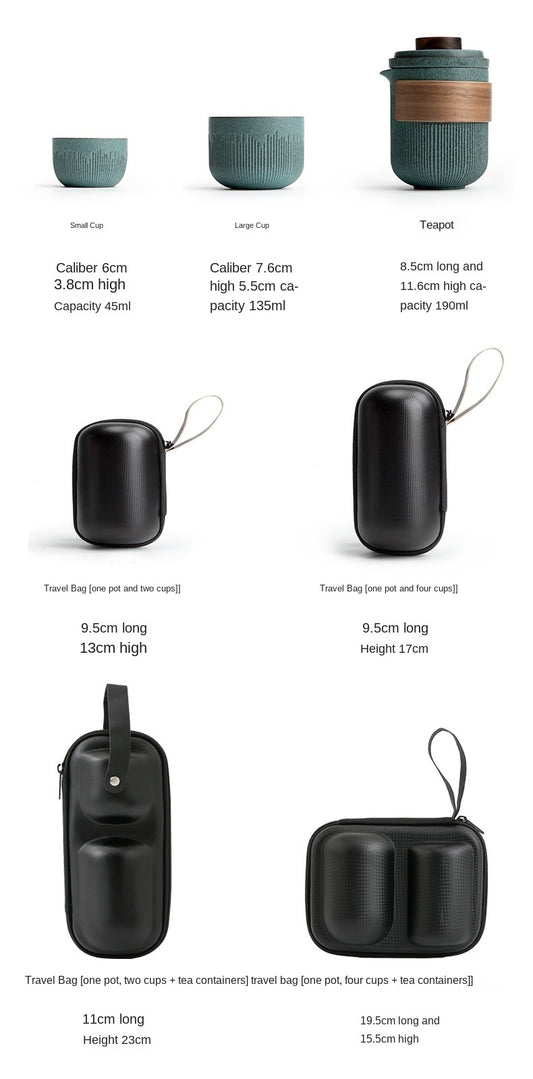 Bluestone Glaze Striped Quick Guest Cup One Pot Two Cups Four Cups Ceramic Travel Portable Tea Set Outdoor