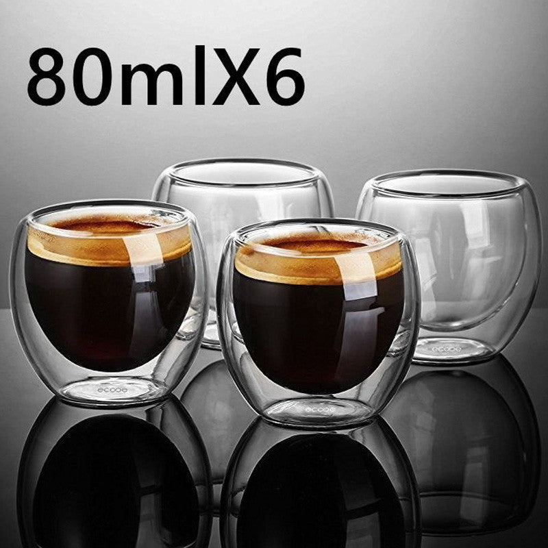 New 6Pcs Double shot Glass double Wall Espresso