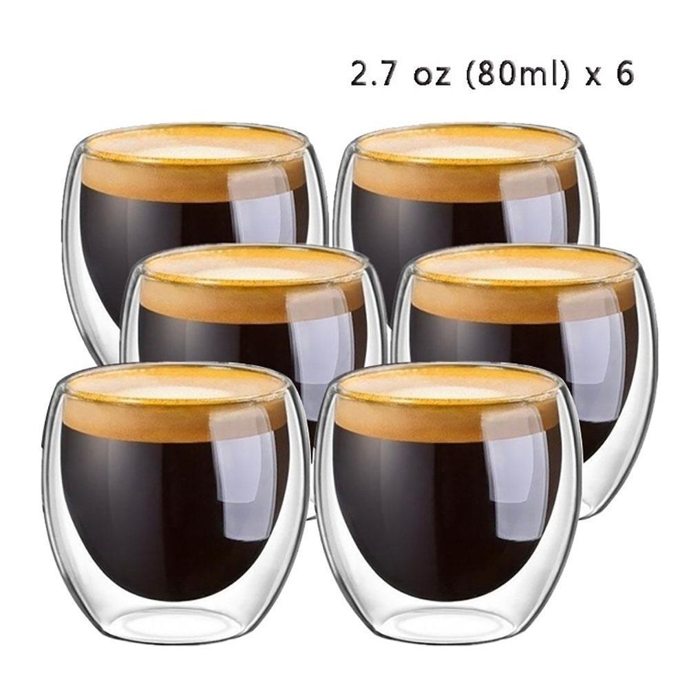 New 6Pcs Double shot Glass double Wall Espresso
