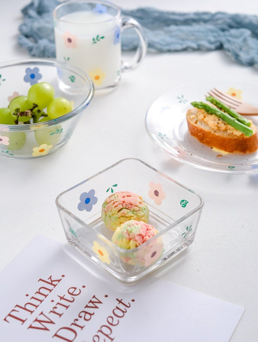 Little Flower Cutlery Set Glass Cup Glass Bowl Glass Plate Feng Shui Cup Cute Cup