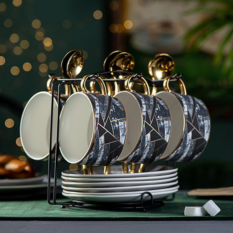 Diamond check coffee cup and saucer