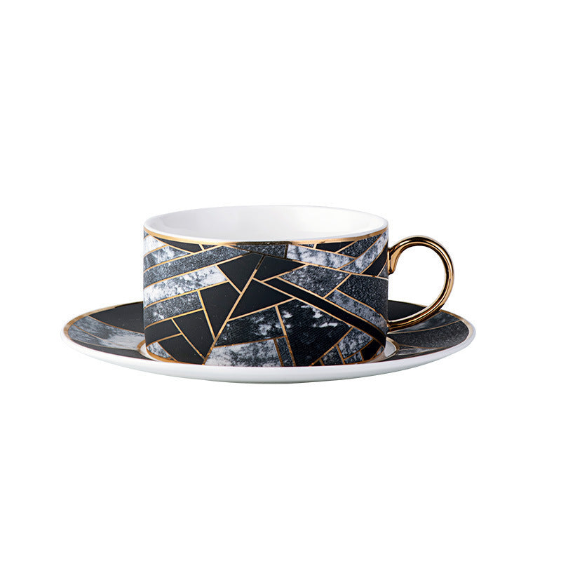 Diamond check coffee cup and saucer