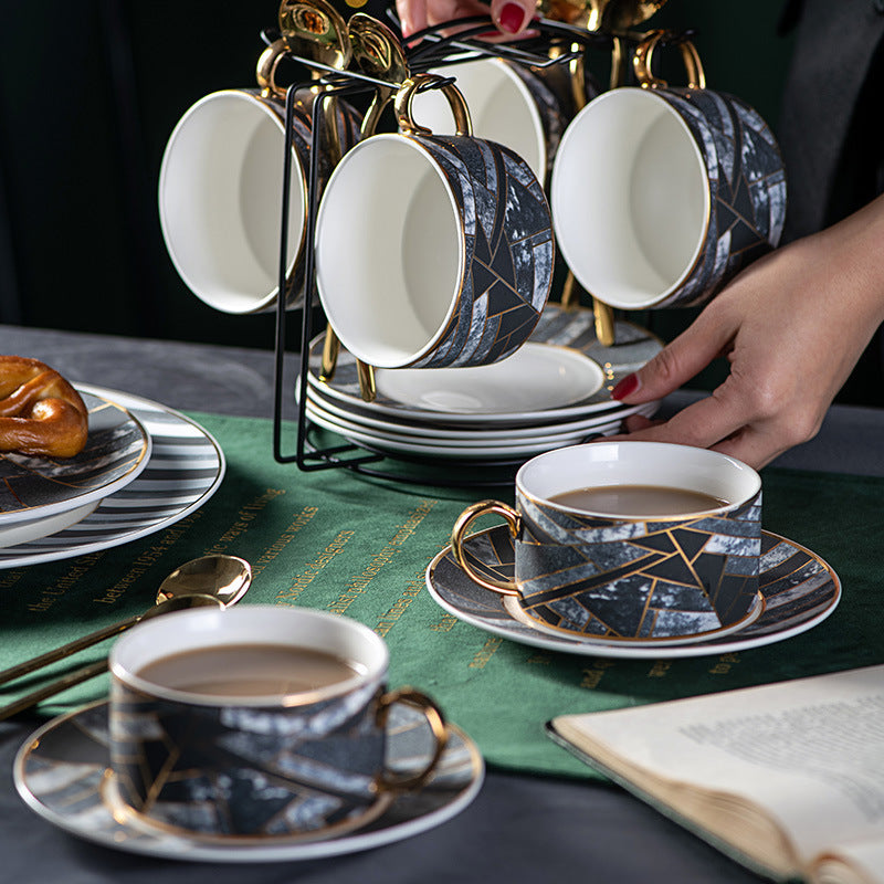 Diamond check coffee cup and saucer