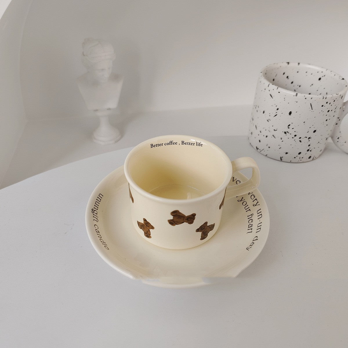 Cartoon Bear English Alphabet Coffee Cup Saucer Set Cup Ceramic Cutlery