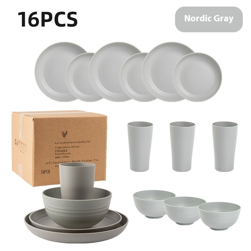 Creative Wheat Straw Plate And Bowl Cup Home Party Outdoor Picnic Drop-resistant Suit