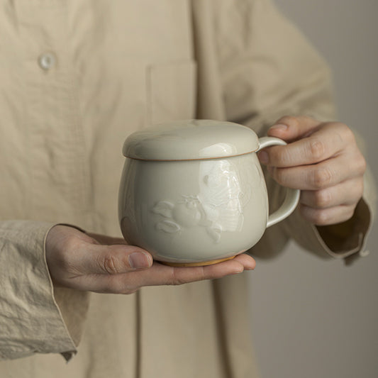 Household Lucky Persimmon Ceramic Teacup With Lid