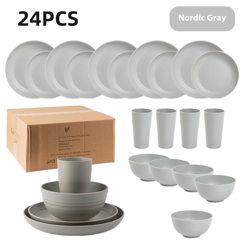 Creative Wheat Straw Plate And Bowl Cup Home Party Outdoor Picnic Drop-resistant Suit