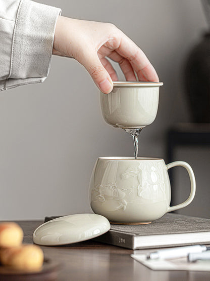 Household Lucky Persimmon Ceramic Teacup With Lid