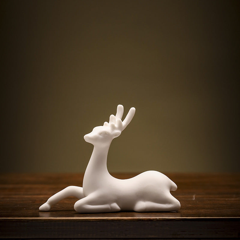 Ceramic Fortune Auspicious Animal Deer Art Tea Tray Tea Ornaments Home Living Room