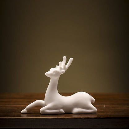 Ceramic Fortune Auspicious Animal Deer Art Tea Tray Tea Ornaments Home Living Room