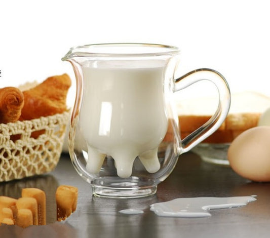 Creative Cow Double Layer Glass Creamer Cup 250ml Lovely Milk Jug Juice Tea Coffee Cup Clear Glass Mug Milk Frother Pitcher
