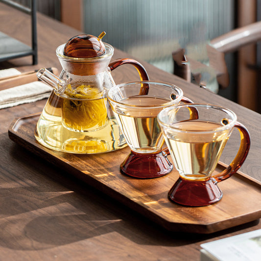 Heat Resistant Glass Tea Set Household Living Room Transparent Teapot Teacup Filter Net Teapot Creative Simple Flower Tea Pot