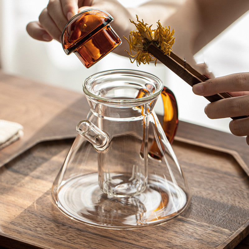 Heat Resistant Glass Tea Set Household Living Room Transparent Teapot Teacup Filter Net Teapot Creative Simple Flower Tea Pot