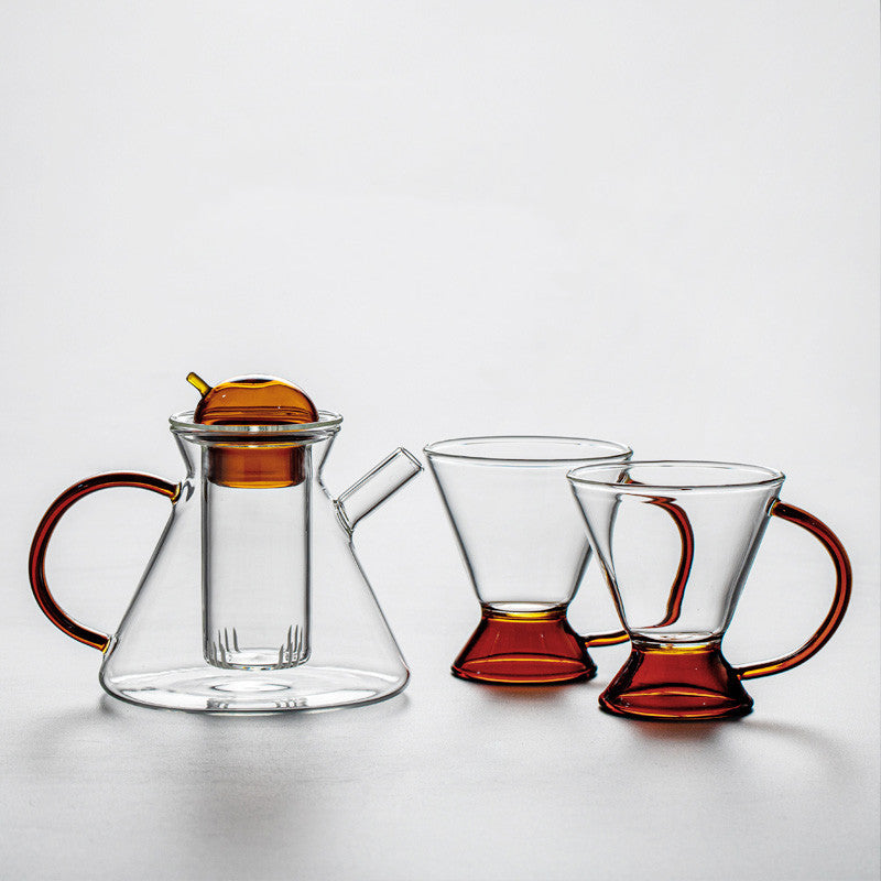 Heat Resistant Glass Tea Set Household Living Room Transparent Teapot Teacup Filter Net Teapot Creative Simple Flower Tea Pot