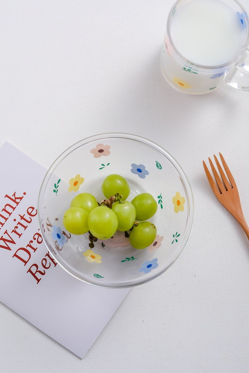 Little Flower Cutlery Set Glass Cup Glass Bowl Glass Plate Feng Shui Cup Cute Cup