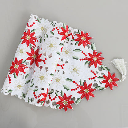 Embroidered Christmas flower table runner