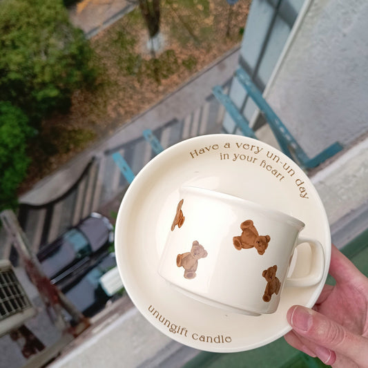 Cartoon Bear English Alphabet Coffee Cup Saucer Set Cup Ceramic Cutlery
