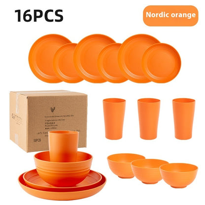 Creative Wheat Straw Plate And Bowl Cup Home Party Outdoor Picnic Drop-resistant Suit