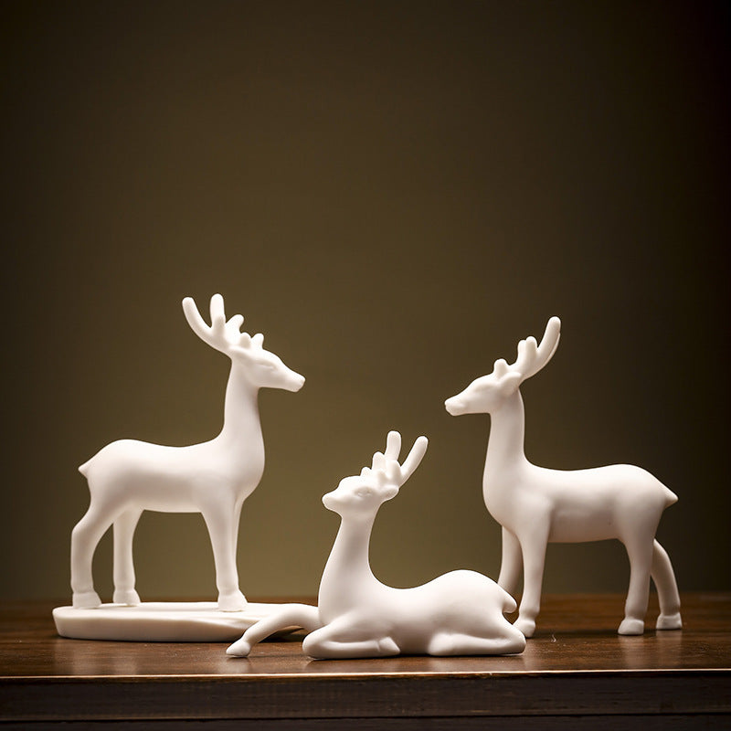 Ceramic Fortune Auspicious Animal Deer Art Tea Tray Tea Ornaments Home Living Room