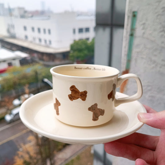 Cartoon Bear English Alphabet Coffee Cup Saucer Set Cup Ceramic Cutlery