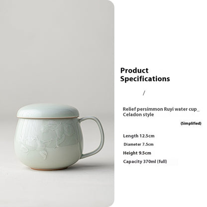 Household Lucky Persimmon Ceramic Teacup With Lid