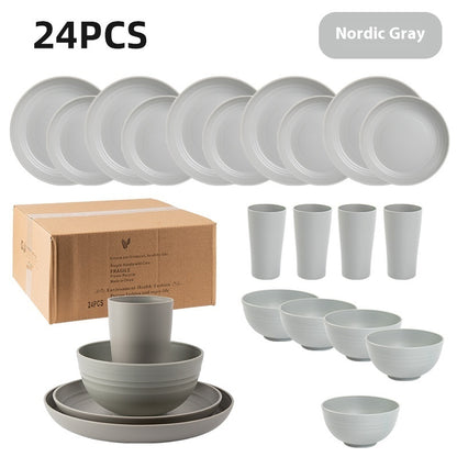 Creative Wheat Straw Plate And Bowl Cup Home Party Outdoor Picnic Drop-resistant Suit