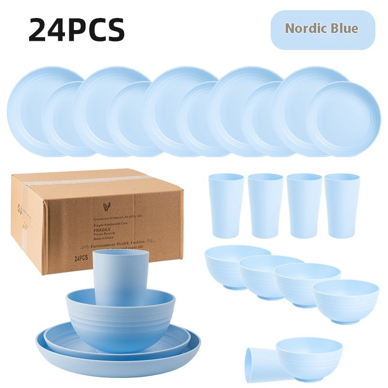 Creative Wheat Straw Plate And Bowl Cup Home Party Outdoor Picnic Drop-resistant Suit