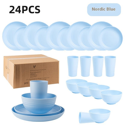 Creative Wheat Straw Plate And Bowl Cup Home Party Outdoor Picnic Drop-resistant Suit