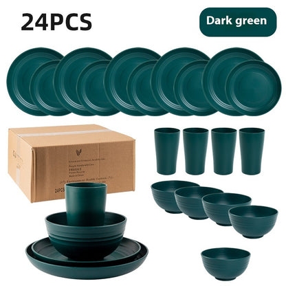Creative Wheat Straw Plate And Bowl Cup Home Party Outdoor Picnic Drop-resistant Suit