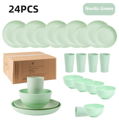 Creative Wheat Straw Plate And Bowl Cup Home Party Outdoor Picnic Drop-resistant Suit