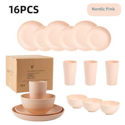 Creative Wheat Straw Plate And Bowl Cup Home Party Outdoor Picnic Drop-resistant Suit