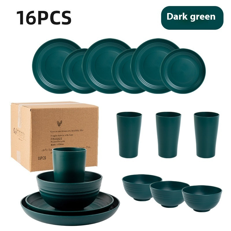 Creative Wheat Straw Plate And Bowl Cup Home Party Outdoor Picnic Drop-resistant Suit
