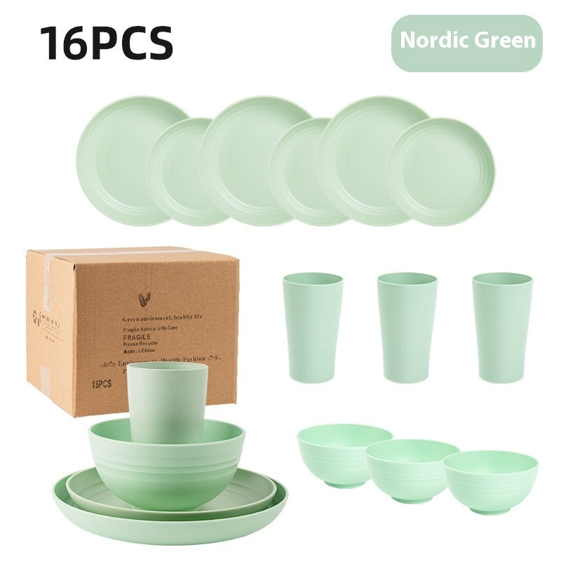 Creative Wheat Straw Plate And Bowl Cup Home Party Outdoor Picnic Drop-resistant Suit