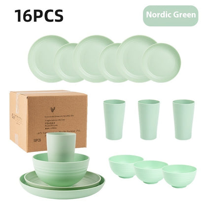 Creative Wheat Straw Plate And Bowl Cup Home Party Outdoor Picnic Drop-resistant Suit