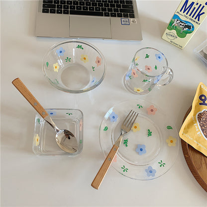 Little Flower Cutlery Set Glass Cup Glass Bowl Glass Plate Feng Shui Cup Cute Cup