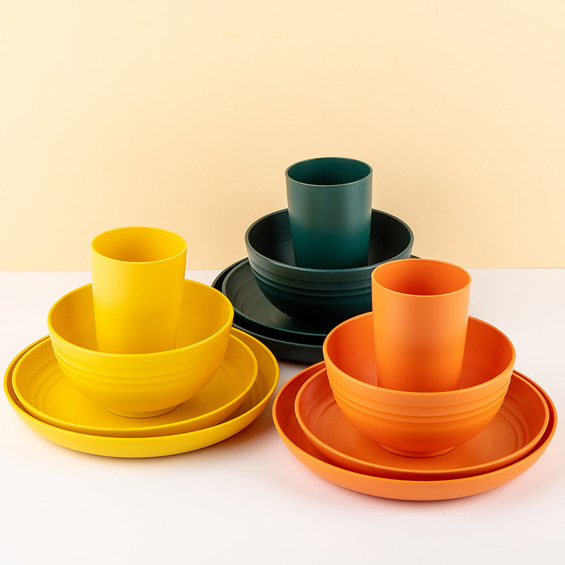 Creative Wheat Straw Plate And Bowl Cup Home Party Outdoor Picnic Drop-resistant Suit
