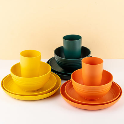 Creative Wheat Straw Plate And Bowl Cup Home Party Outdoor Picnic Drop-resistant Suit