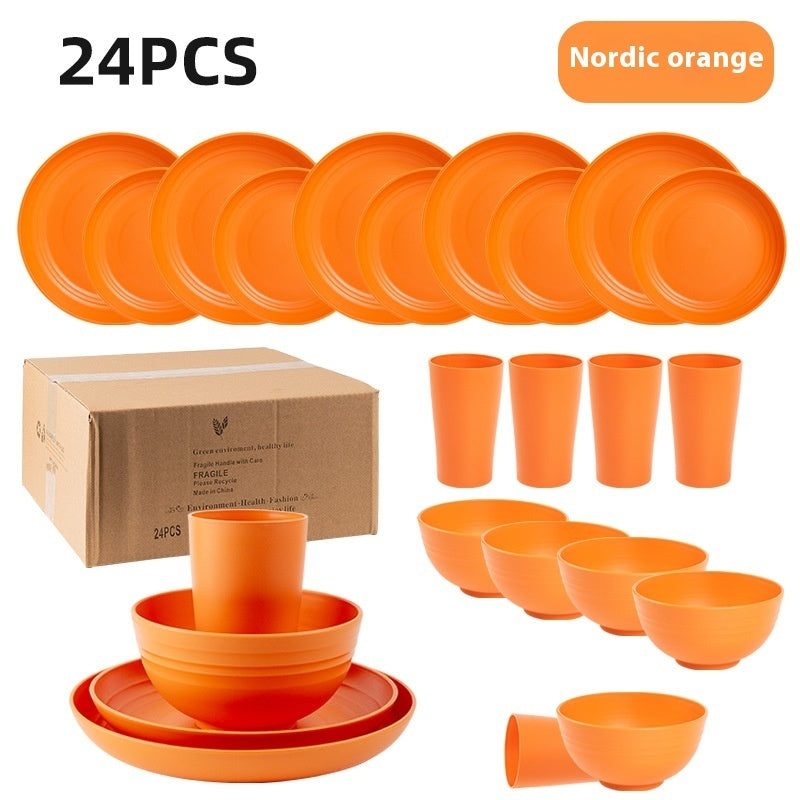 Creative Wheat Straw Plate And Bowl Cup Home Party Outdoor Picnic Drop-resistant Suit