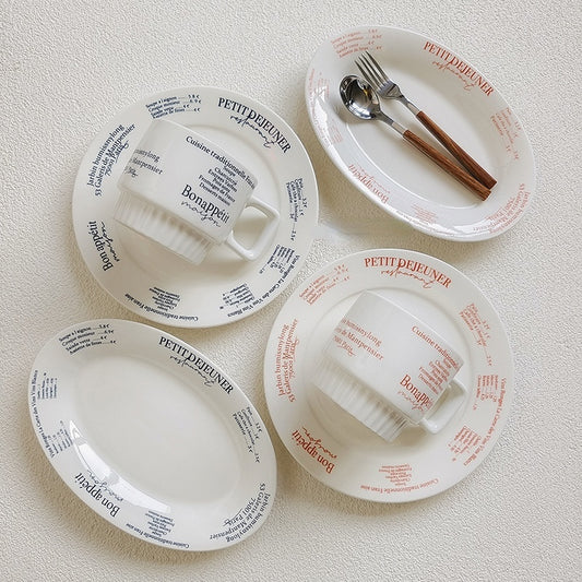 Ceramic Cutlery French Letters Coffee Cup Photo Plate