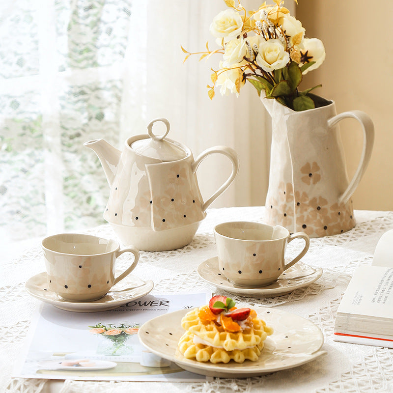 Ins Retro Korean Style Underglaze Color Hand Pinch Irregular Coffee Set Household Restaurant Afternoon Tea Cup Pot Suit