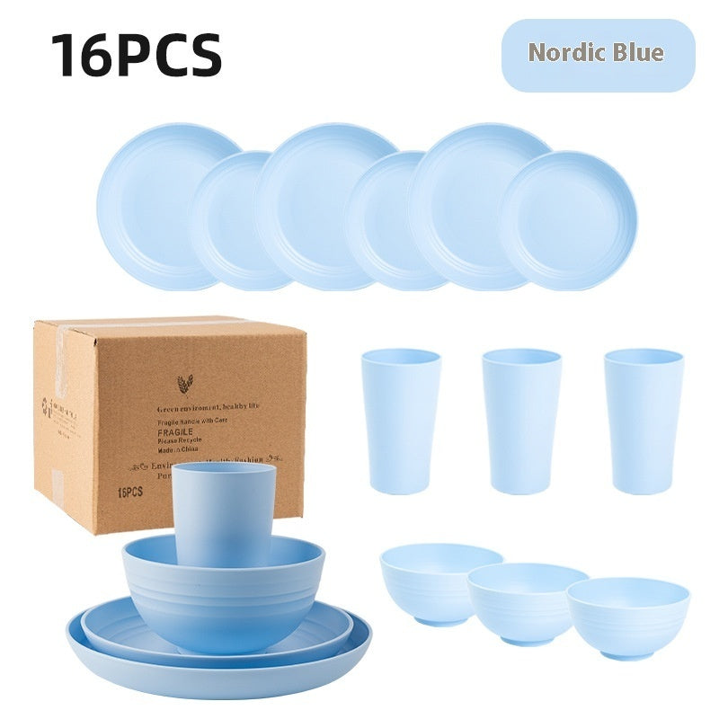 Creative Wheat Straw Plate And Bowl Cup Home Party Outdoor Picnic Drop-resistant Suit