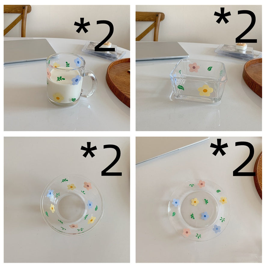 Little Flower Cutlery Set Glass Cup Glass Bowl Glass Plate Feng Shui Cup Cute Cup