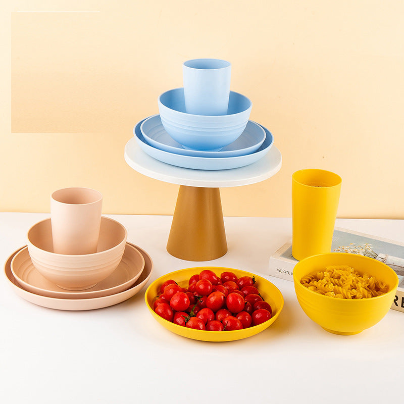 Creative Wheat Straw Plate And Bowl Cup Home Party Outdoor Picnic Drop-resistant Suit