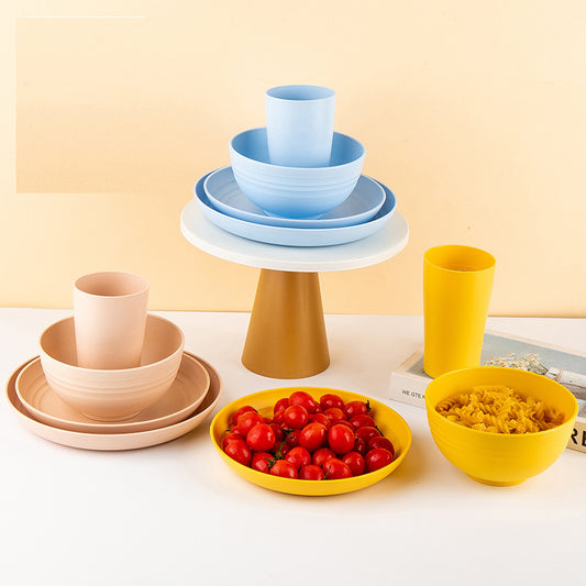 Creative Wheat Straw Plate And Bowl Cup Home Party Outdoor Picnic Drop-resistant Suit